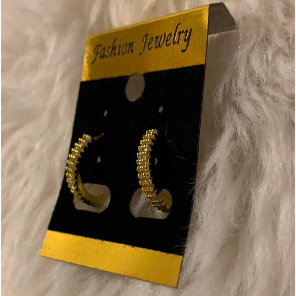 24k Gold Plated Sterling Silver Diamond Hoop Earrings - Picture 7 of 10